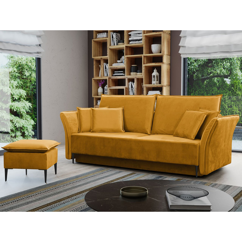 Dvoumístná pohovka na každodenní spaní KURI - hořčicová / černé nožky