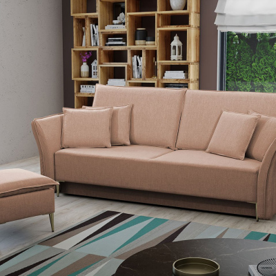 Dvoumístná pohovka na každodenní spaní KURI - světlá hnědá / zlaté nožky