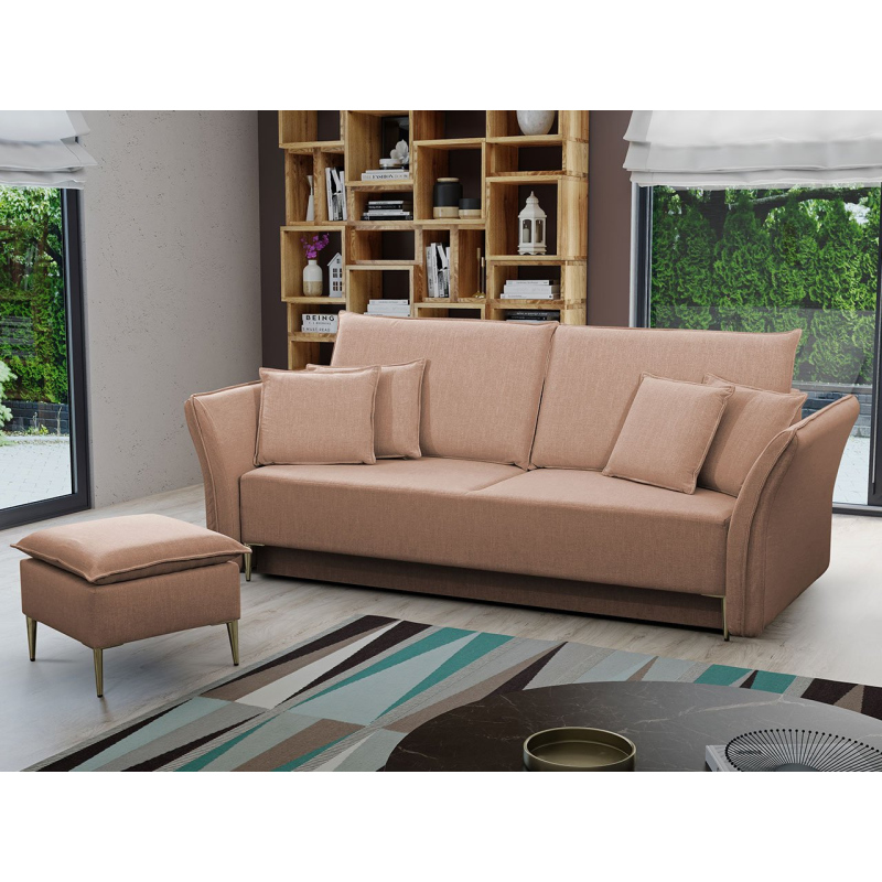 Dvoumístná pohovka na každodenní spaní KURI - světlá hnědá / zlaté nožky