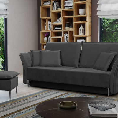 Dvoumístná pohovka na každodenní spaní KURI - tmavá šedá / stříbrné nožky