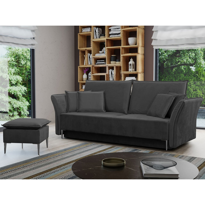 Dvoumístná pohovka na každodenní spaní KURI - tmavá šedá / stříbrné nožky