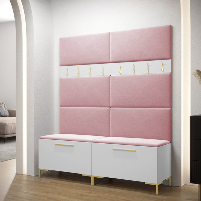 Stěna do předsíně s čalouněnými panely ANDORA 2 - bílá / růžová