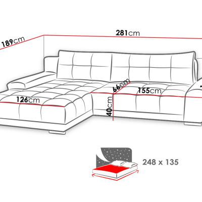 Rohová sedačka na každodenní spaní HARUNA - šedá, pravý roh