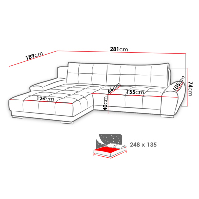 Rohová sedačka na každodenní spaní HARUNA - šedá, levý roh