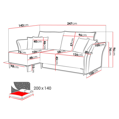 Rohová rozkládací sedačka KURI - hořčicová / zlaté nožky