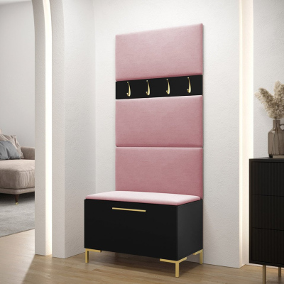 Nábytek do předsíně s čalouněnými panely ANDORA 3 - černý / růžový