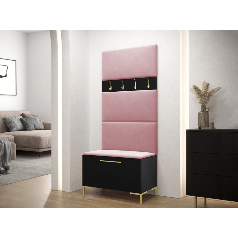 Nábytek do předsíně s čalouněnými panely ANDORA 3 - černý / růžový