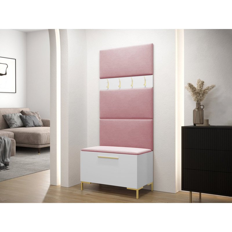 Nábytek do předsíně s čalouněnými panely ANDORA 3 - bílý / růžový