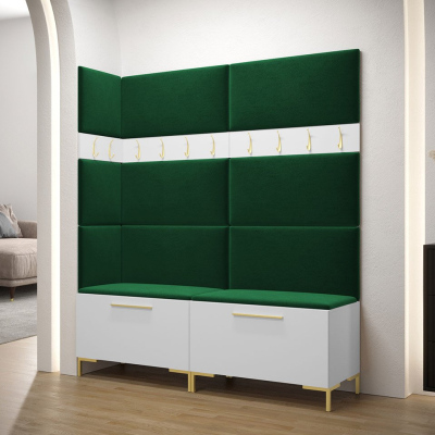 Předsíňová stěna s čalouněnými panely ANDORA 6 - bílá / zelená