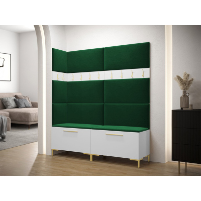 Předsíňová stěna s čalouněnými panely ANDORA 6 - bílá / zelená