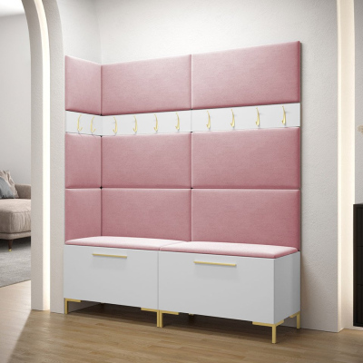Předsíňová stěna s čalouněnými panely ANDORA 6 - bílá / růžová