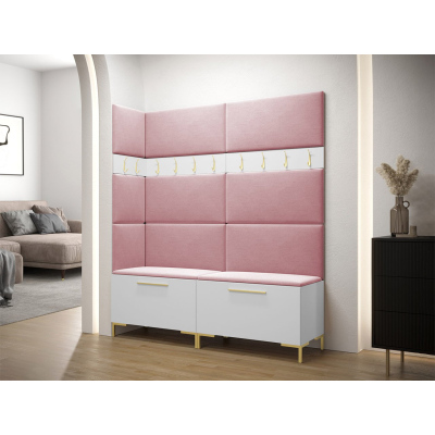 Předsíňová stěna s čalouněnými panely ANDORA 6 - bílá / růžová