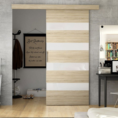 Posuvné dveře MANAMI 5 - 80 cm, dub sonoma / bílé sklo