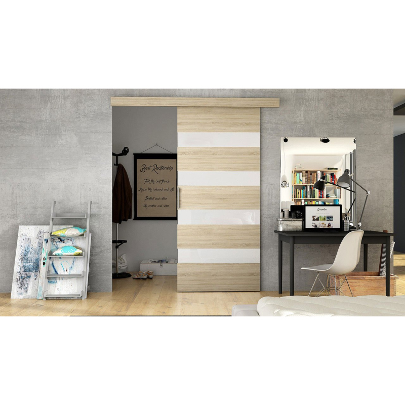 Posuvné dveře MANAMI 5 - 80 cm, dub sonoma / bílé sklo