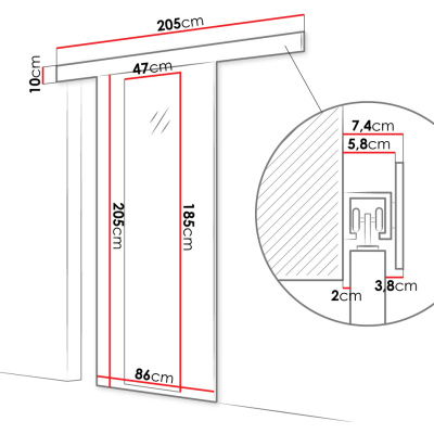 Posuvné dveře se zrcadlem MANAMI 4 - 80 cm, černé