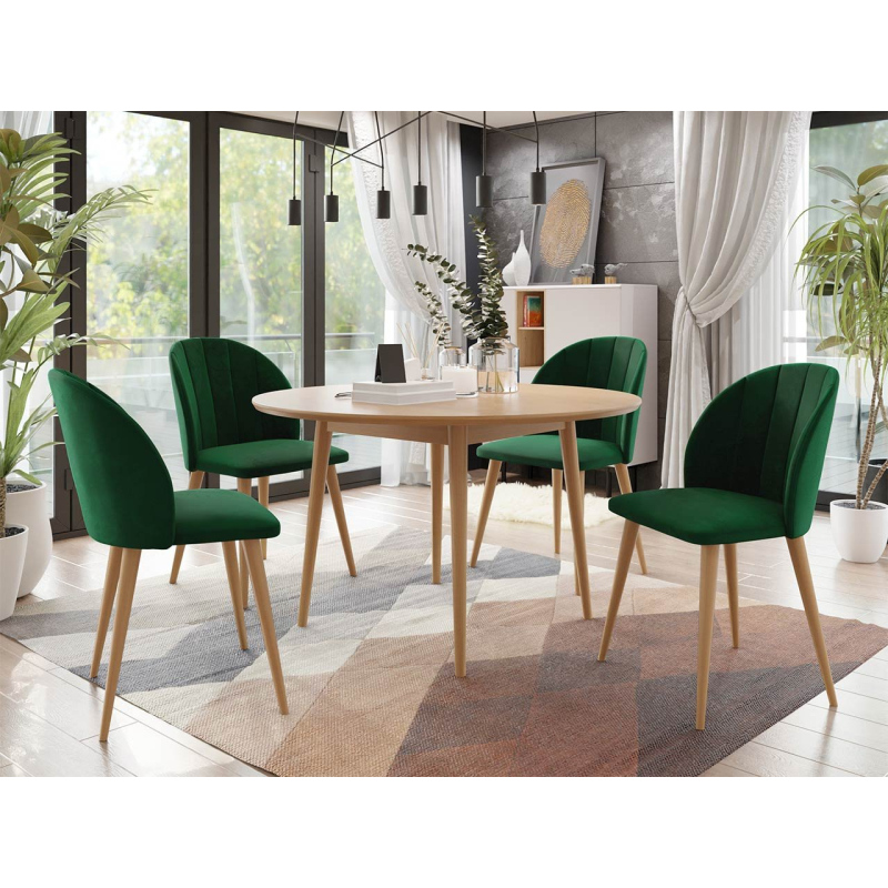 Kulatý jídelní stůl 100 cm se 4 židlemi NOWEN 1 - přírodní dřevo / zelený