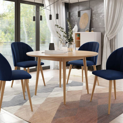 Kulatý jídelní stůl 100 cm se 4 židlemi NOWEN 1 - přírodní dřevo / modrý