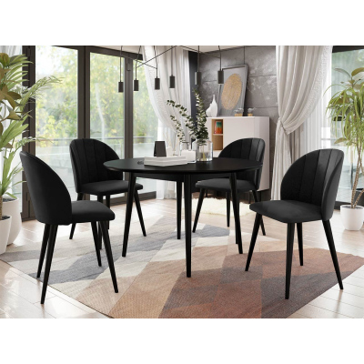 Kulatý jídelní stůl 100 cm se 4 židlemi NOWEN 1 - černý