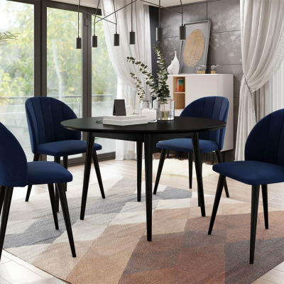 Kulatý jídelní stůl 100 cm se 4 židlemi NOWEN 1 - černý / modrý
