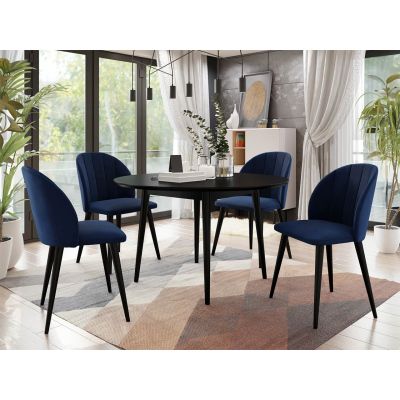 Kulatý jídelní stůl 100 cm se 4 židlemi NOWEN 1 - černý / modrý