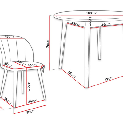 Kulatý jídelní stůl 100 cm se 4 židlemi NOWEN 1 - přírodní dřevo / zelený