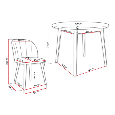 Kulatý jídelní stůl 100 cm se 4 židlemi NOWEN 1 - přírodní dřevo / šedý