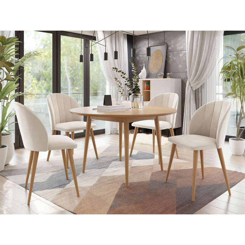 Kulatý jídelní stůl 120 cm se 4 židlemi NOWEN 1 - přírodní dřevo / béžový