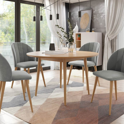 Kulatý jídelní stůl 120 cm se 4 židlemi NOWEN 1 - přírodní dřevo / šedý