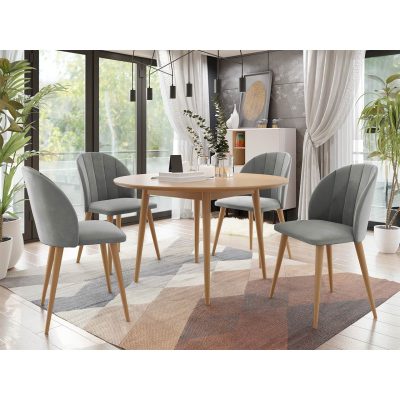 Kulatý jídelní stůl 120 cm se 4 židlemi NOWEN 1 - přírodní dřevo / šedý