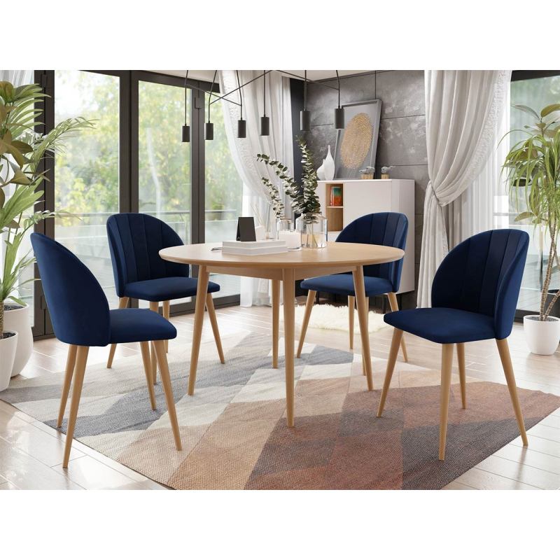 Kulatý jídelní stůl 120 cm se 4 židlemi NOWEN 1 - přírodní dřevo / modrý