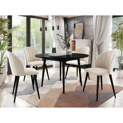 Kulatý jídelní stůl 120 cm se 4 židlemi NOWEN 1 - černý / béžový