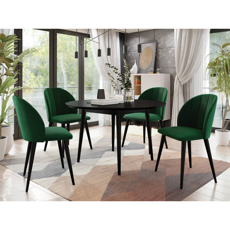 Kulatý jídelní stůl 120 cm se 4 židlemi NOWEN 1 - černý / zelený