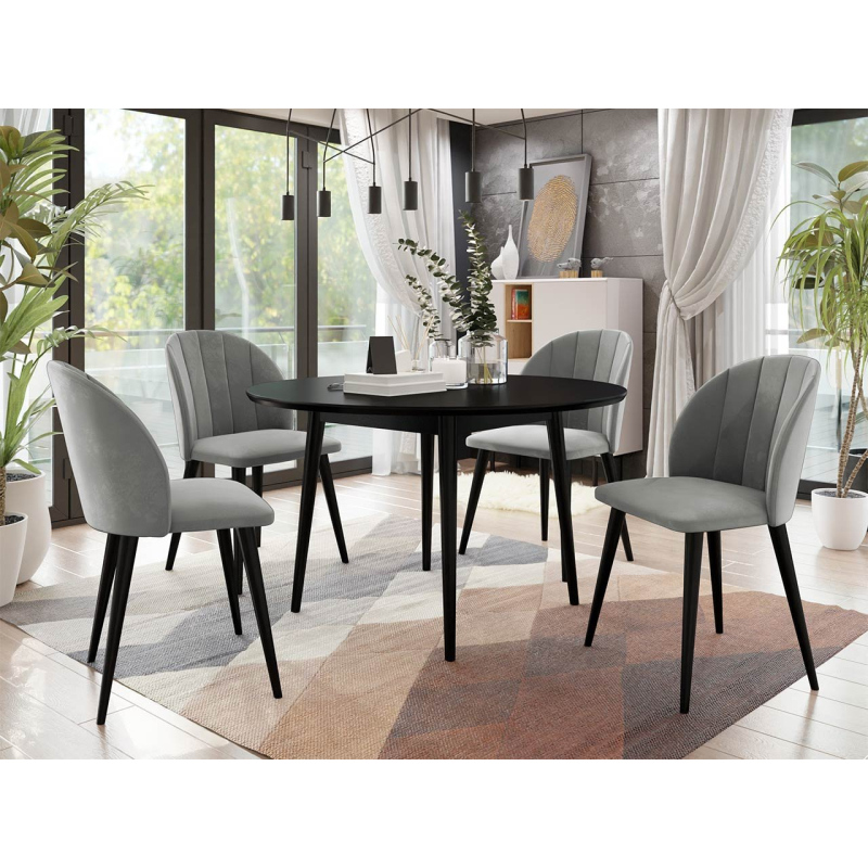 Kulatý jídelní stůl 120 cm se 4 židlemi NOWEN 1 - černý / šedý