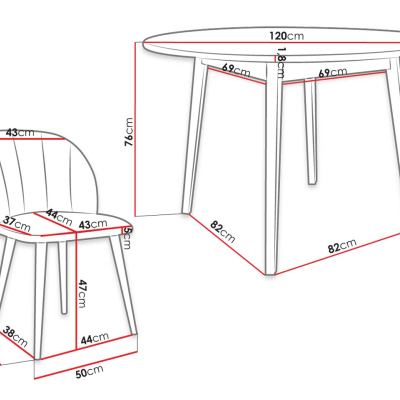 Kulatý jídelní stůl 120 cm se 4 židlemi NOWEN 1 - přírodní dřevo / růžový