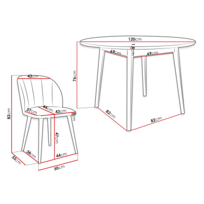 Kulatý jídelní stůl 120 cm se 4 židlemi NOWEN 1 - přírodní dřevo / šedý