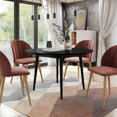 Jídelní stůl 120 cm se 4 židlemi NOWEN 1 - černý / přírodní dřevo / růžový