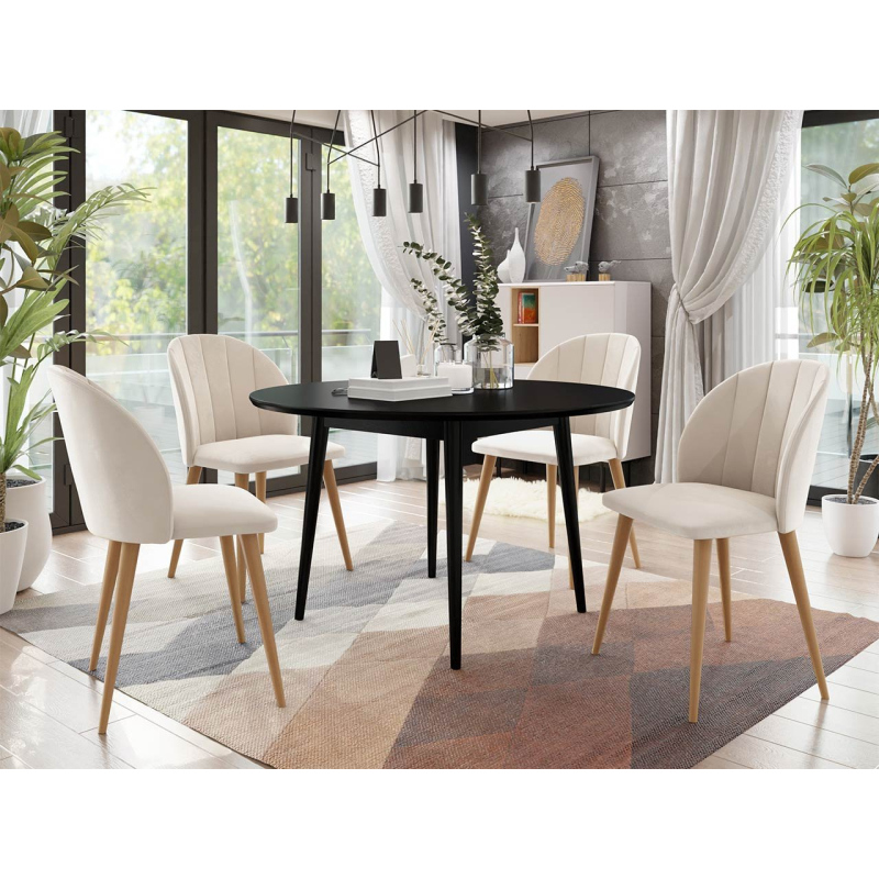 Jídelní stůl 120 cm se 4 židlemi NOWEN 1 - černý / přírodní dřevo / béžový