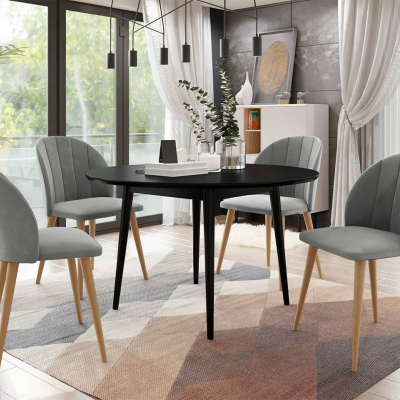 Jídelní stůl 120 cm se 4 židlemi NOWEN 1 - černý / přírodní dřevo / šedý