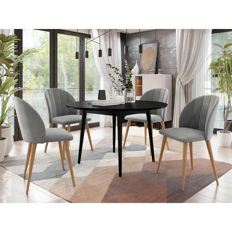 Jídelní stůl 120 cm se 4 židlemi NOWEN 1 - černý / přírodní dřevo / šedý