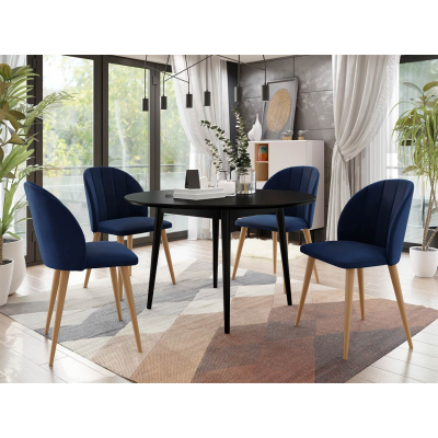Jídelní stůl 120 cm se 4 židlemi NOWEN 1 - černý / přírodní dřevo / modrý