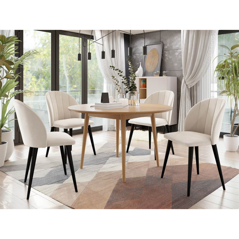 Jídelní stůl 100 cm se 4 židlemi NOWEN 1 - přírodní dřevo / černý / béžový