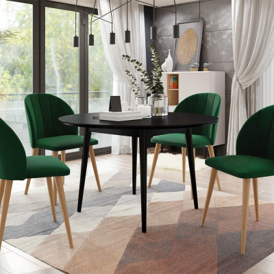 Jídelní stůl 100 cm se 4 židlemi NOWEN 1 - černý / přírodní dřevo / zelený