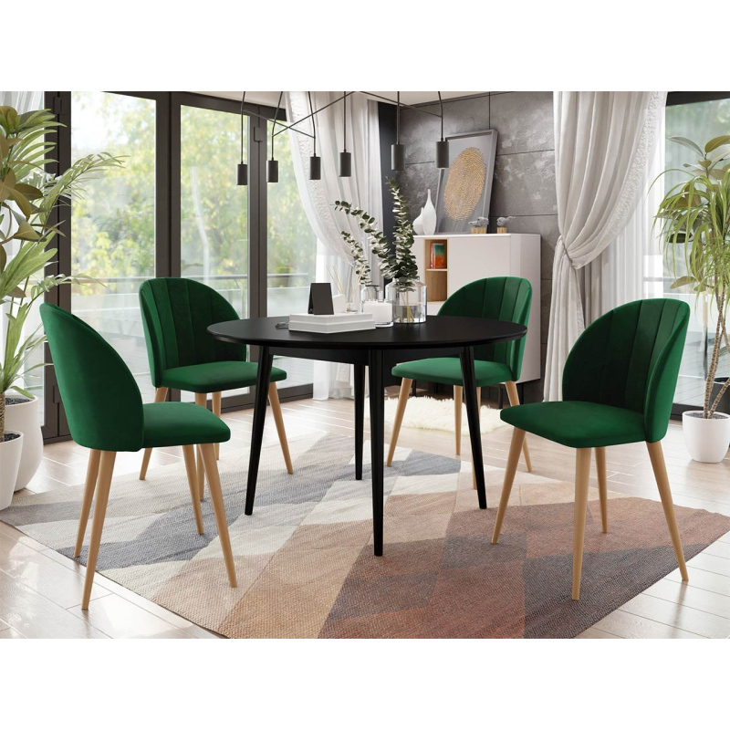 Jídelní stůl 100 cm se 4 židlemi NOWEN 1 - černý / přírodní dřevo / zelený
