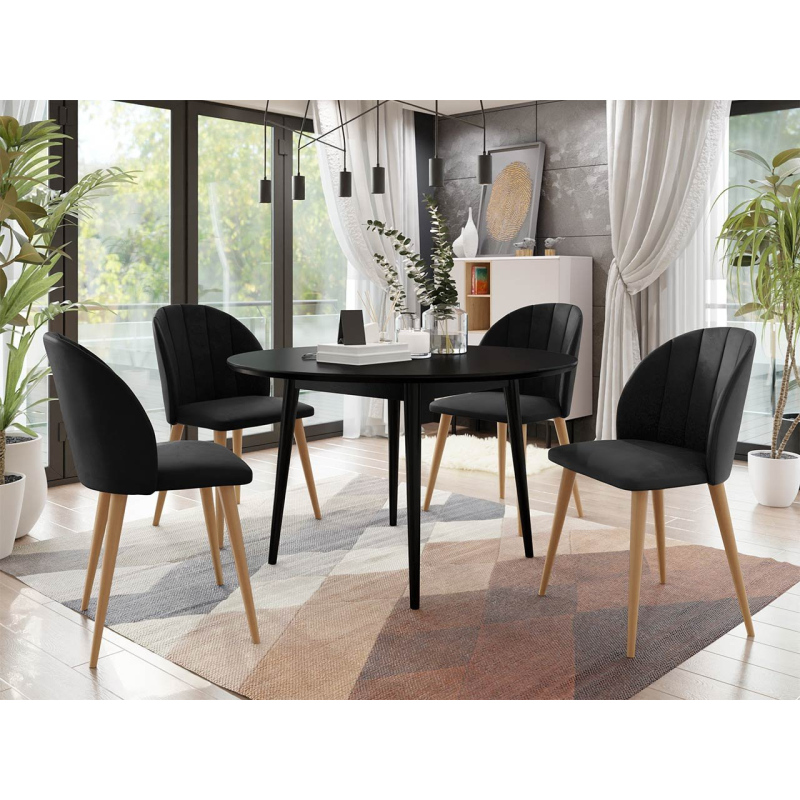 Jídelní stůl 100 cm se 4 židlemi NOWEN 1 - černý / přírodní dřevo