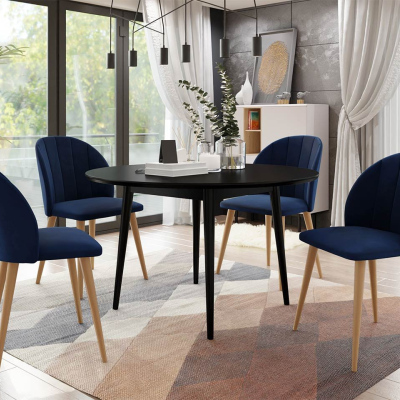 Jídelní stůl 100 cm se 4 židlemi NOWEN 1 - černý / přírodní dřevo / modrý