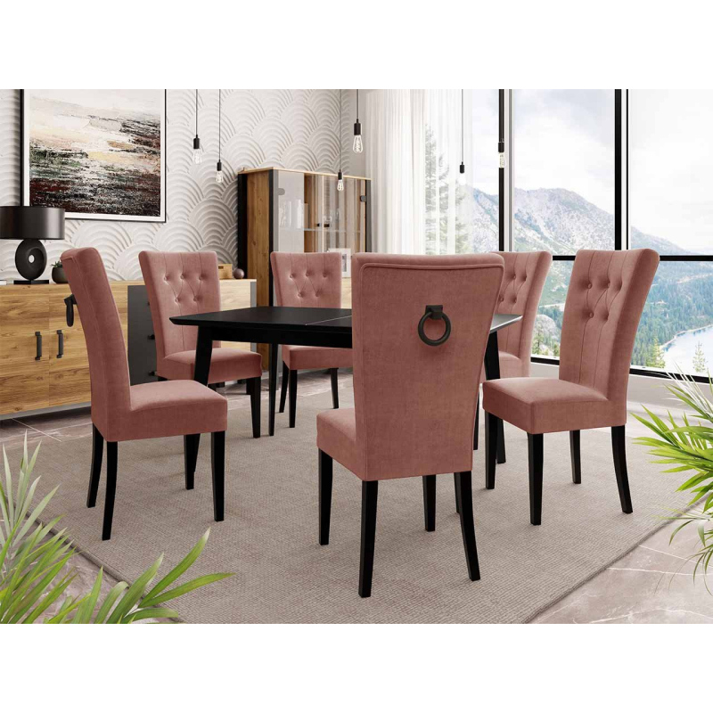 Luxusní jídelní set NOWEN 3 - černý / růžový + černé klepadlo