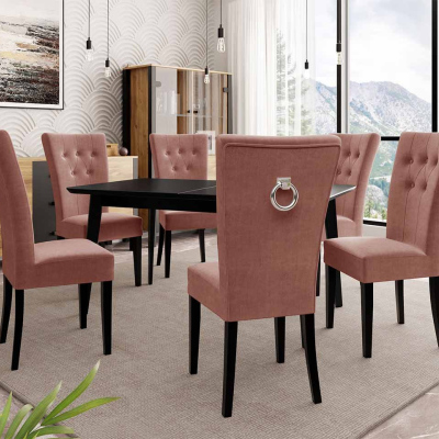 Luxusní jídelní set NOWEN 3 - černý / růžový + chromované klepadlo