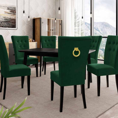 Luxusní jídelní set NOWEN 3 - černý / zelený + pozlacené klepadlo