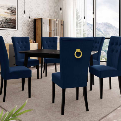 Luxusní jídelní set NOWEN 3 - černý / modrý + pozlacené klepadlo