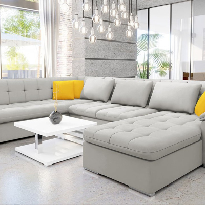 Sedačka do U na každodenní spaní NELLI 1 - světlá šedá / žlutá, pravý roh